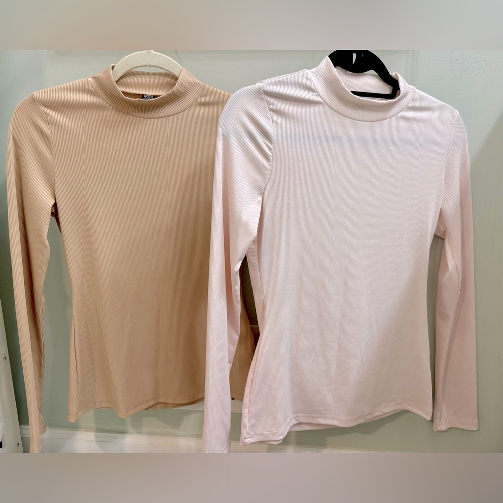 SHEIN Bundle of 2 Finely Ribbed Long Sleeve Mock Turtleneck Tops - Size Large